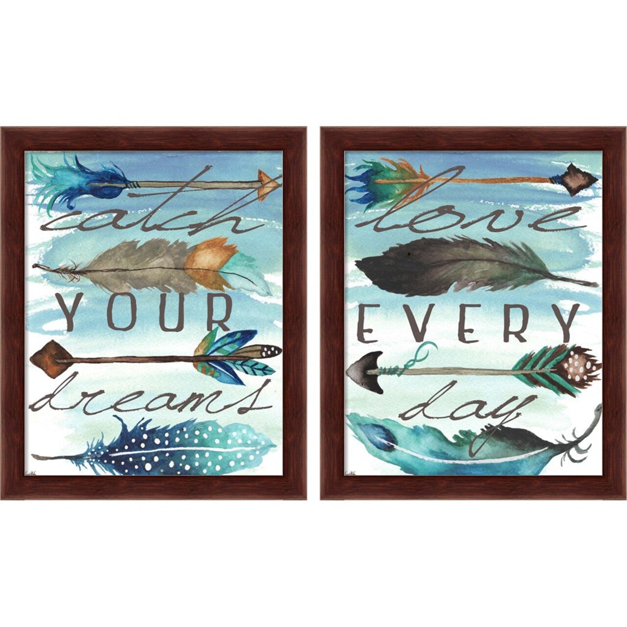 Catch Your Dreams & Love Every Day by Elizabeth Medley, 2 Piece Brown Framed Art Set
